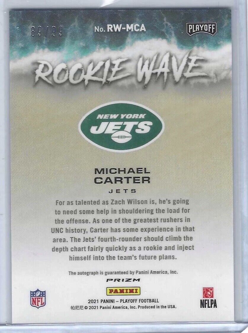 MICHAEL CARTER 2021 PANINI PLAYOFF SILVER PRIZM ROOKIE WAVE AUTO RC #D 89/99