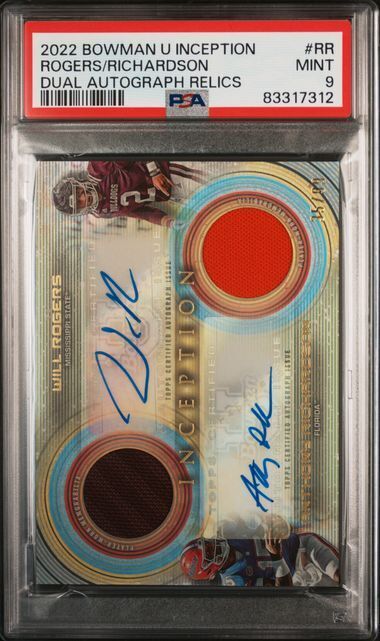ANTHONY RICHARDSON WILL ROGERS 2022 BOWMAN U DUAL AUTO JERSEY RC /99 PSA 9 POP 3
