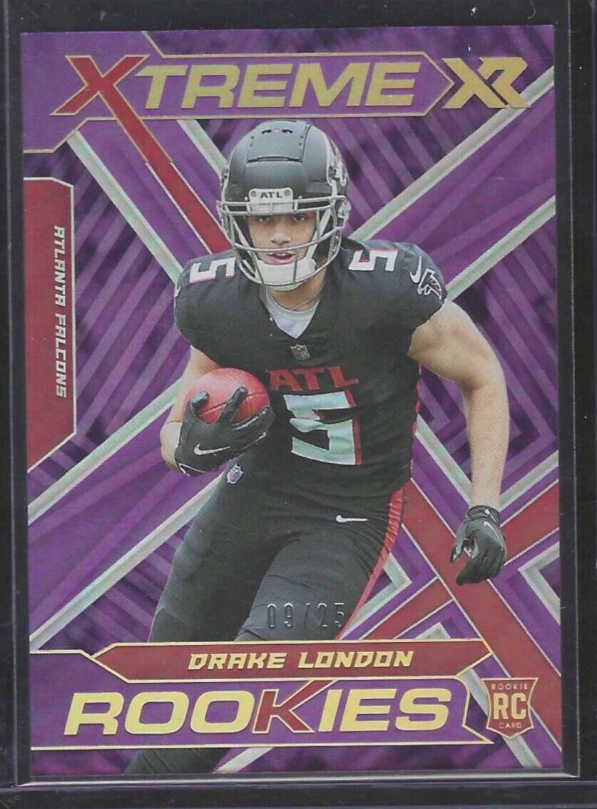 DRAKE LONDON 2022 PANINI XR PURPLE FOIL XTREME ROOKIES RC #D 09/25