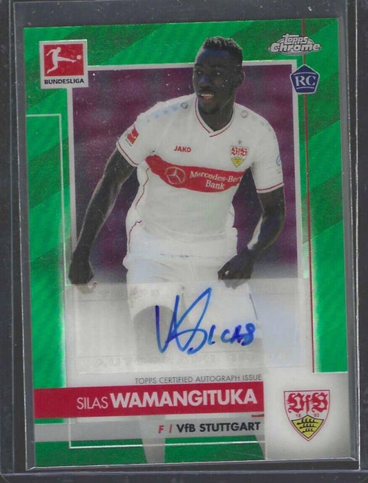SILAS WAMANGITUKA 2020-21 TOPPS CHROME BUNDESLIGA GREEN REFRACTOR AUTO RC #D /99