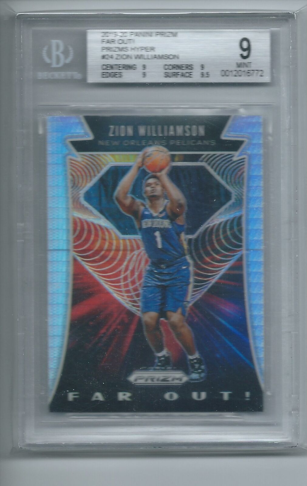ZION WILLIAMSON 2019-20 PANINI PRIZM FAR OUT! PRIZM HYPER RC BGS 9 MINT POP 10