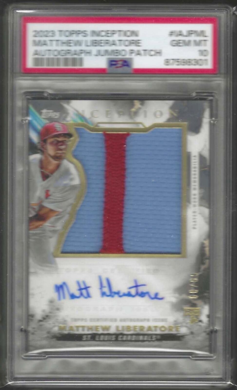 MATTHEW LIBERATORE 2023 TOPPS INCEPTION JUMBO PATCH AUTO RC /99 PSA 10 POP 2