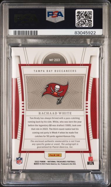 RACHAAD WHITE 2022 NATIONAL TREASURES MIDNIGHT PATCH AUTO RC 8/20 PSA 8 POP 1/1