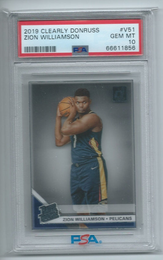ZION WILLIAMSON 2019-20 DONRUSS CLEARLY RATED ROOKIE SP VARIATION RC #V51 PSA 10