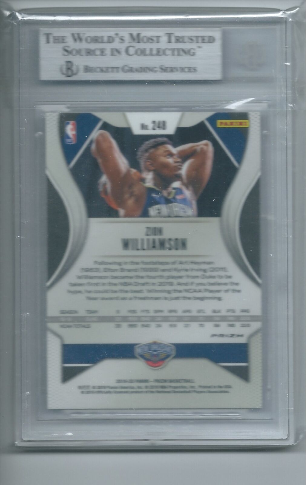 ZION WILLIAMSON 2019-20 PANINI PRIZM SILVER PRIZMS RC #248 BGS 9 MINT