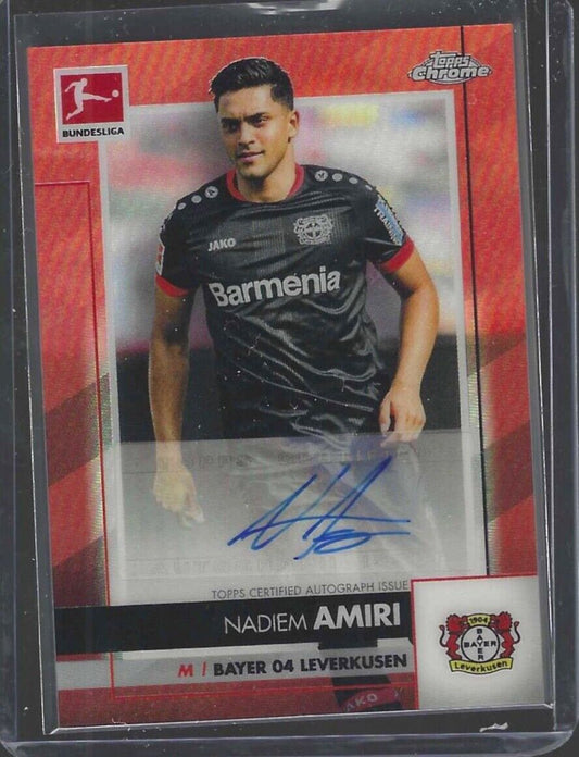 NADIEM AMIRI 2020-21 TOPPS CHROME BUNDESLIGA RED REFRACTOR AUTO #D 10/10