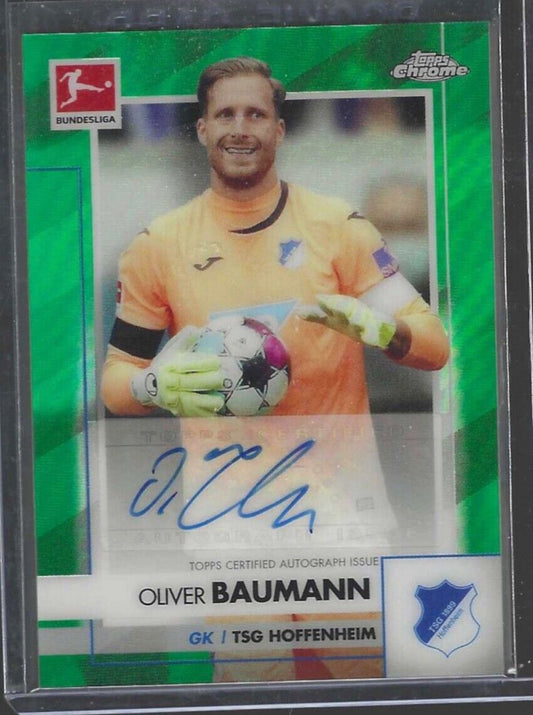 OLIVER BAUMANN 2020-21 TOPPS CHROME BUNDESLIGA GREEN REFRACTOR AUTO #D 79/99