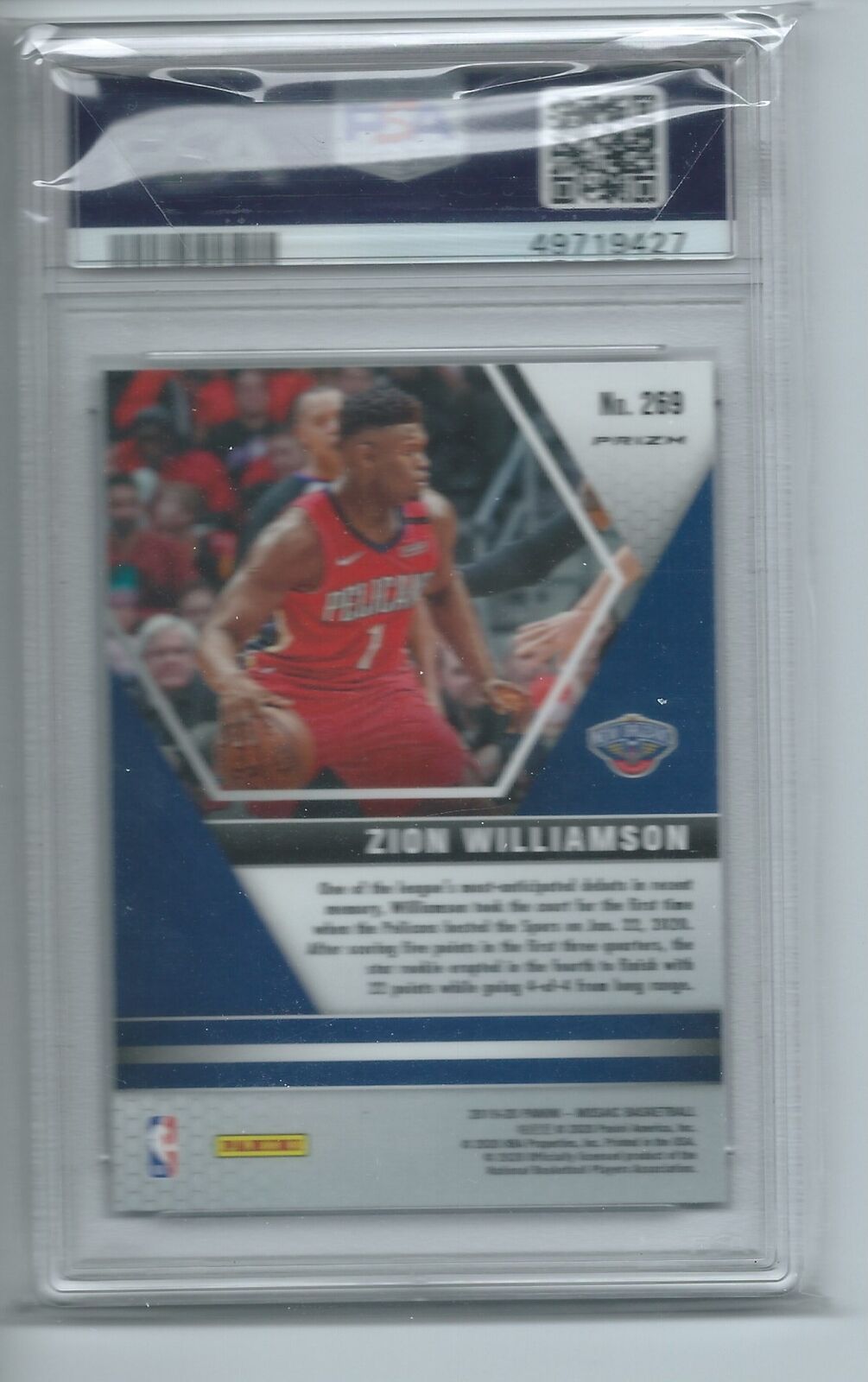 ZION WILLIAMSON 2019-20 PANINI MOSAIC RED MOSAIC NBA DEBUT RC #269 PSA 9 MINT