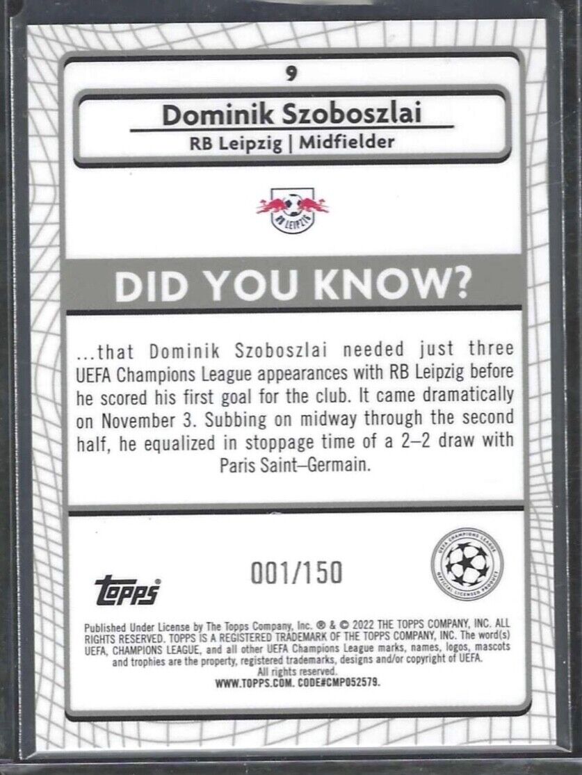 DOMINIK SZOBOSZALI 2021-22 TOPPS MERLIN SILVER SPECKLE REFRACTOR #D 001/150