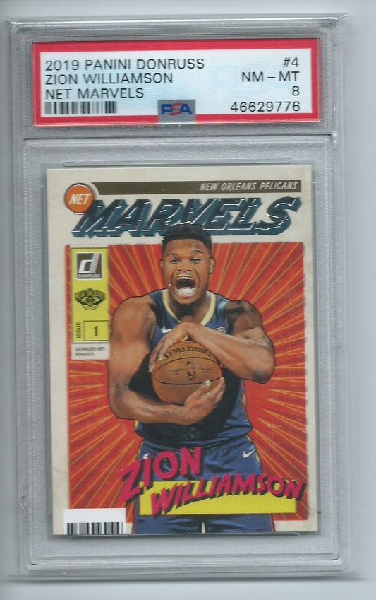 ZION WILLIAMSON 2019-20 PANINI DONRUSS NET MARVELS ROOKIE RC #4 PSA 8 MINT