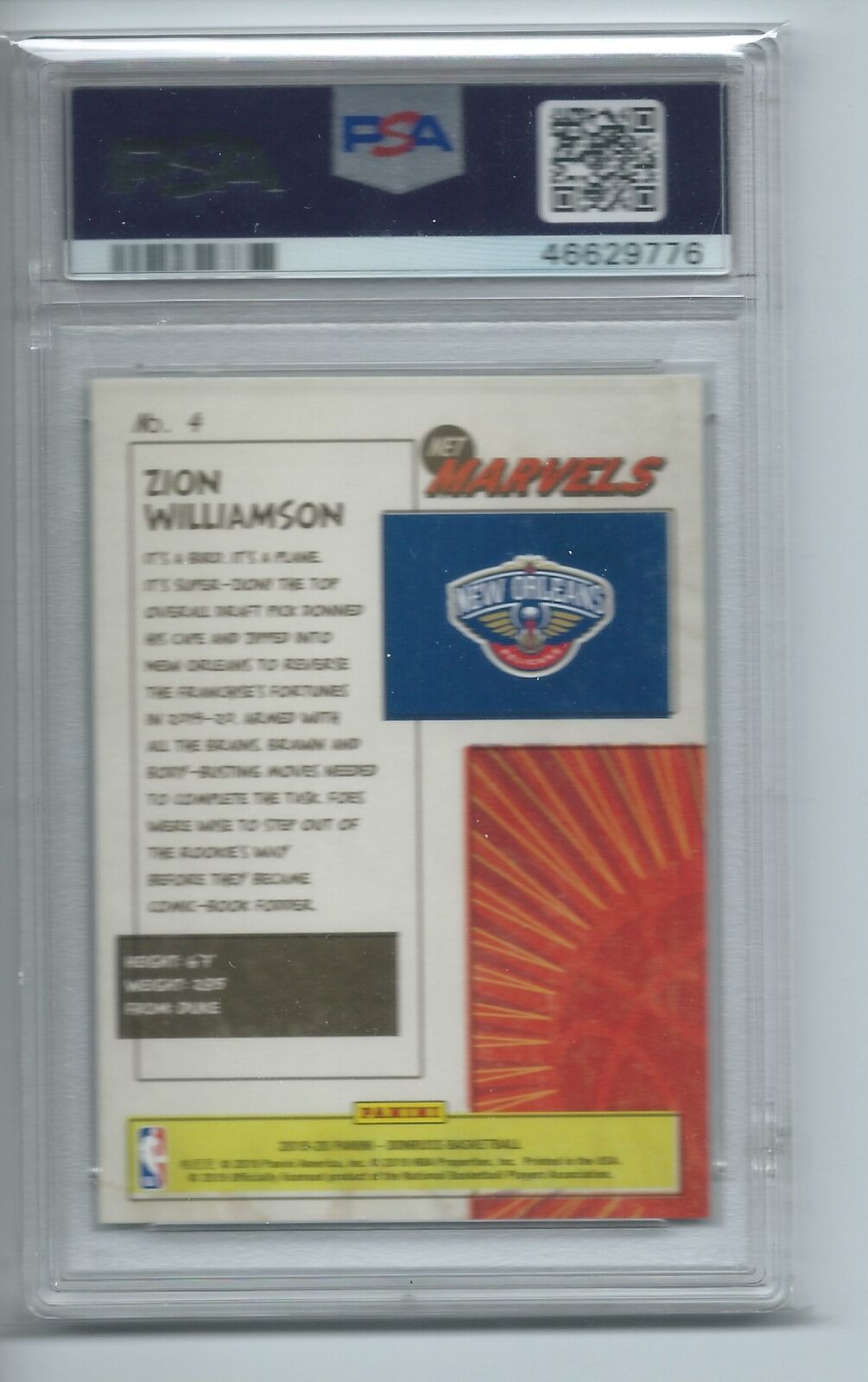 ZION WILLIAMSON 2019-20 PANINI DONRUSS NET MARVELS ROOKIE RC #4 PSA 8 MINT