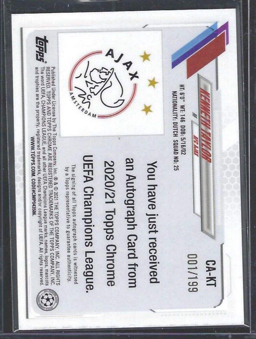 KENNETH TAYLOR 2020-21 TOPPS CHROME UEFA AQUA REFRACTOR ROOKIE AUTO RC #D /199