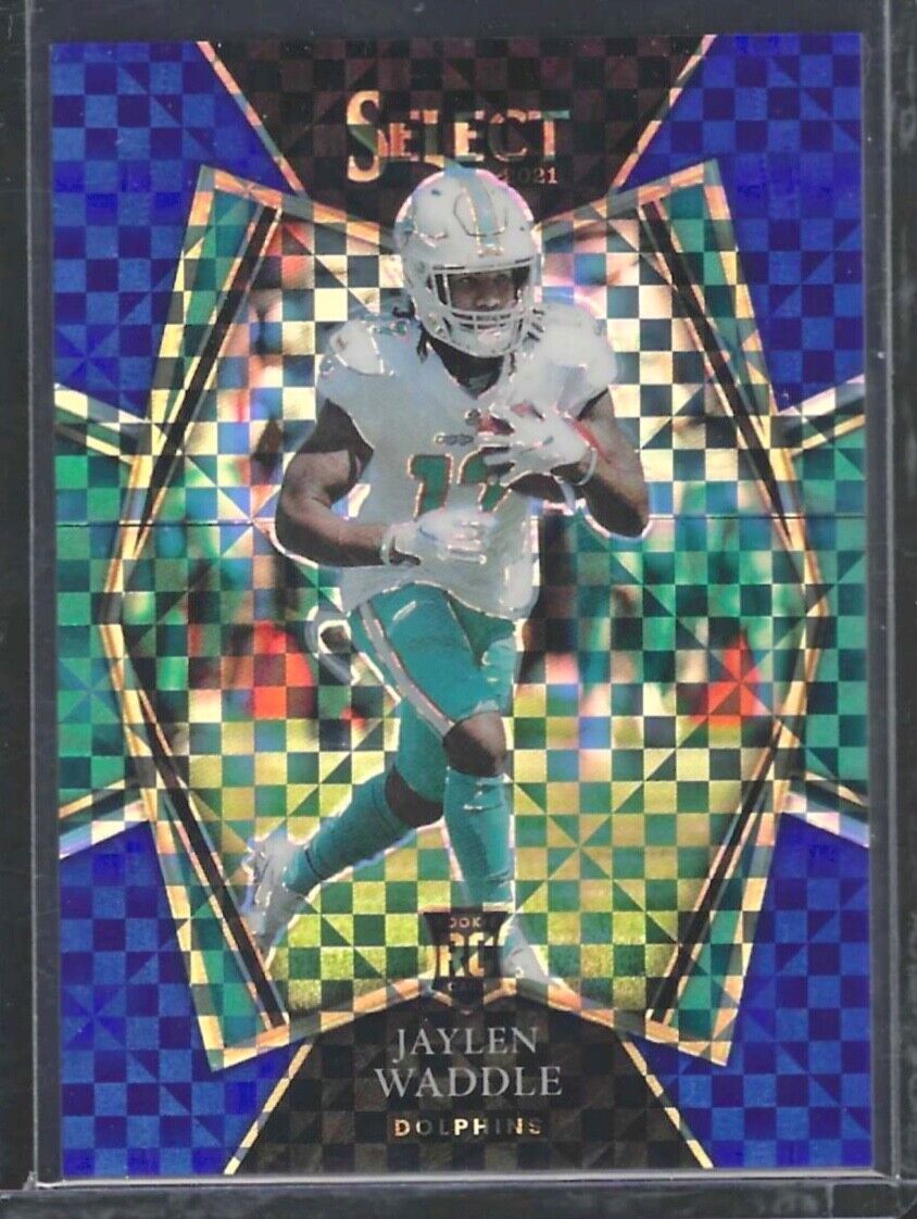 JAYLEN WADDLE 2021 PANINI SELECT PREMIER BLUE CHECKER PRIZM ROOKIE RC #D 90/149