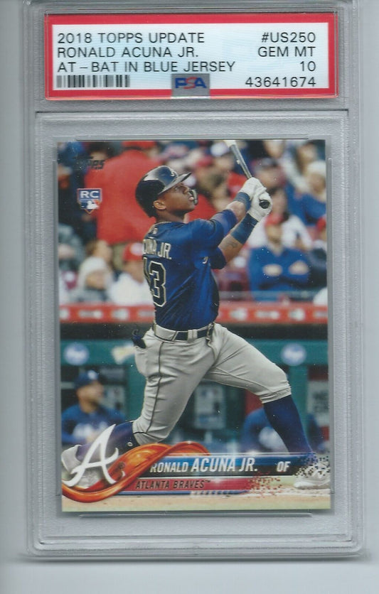 RONALD ACUNA JR 2019 TOPPS UPDATE AT BAT IN BLUE JERSEY RC #250 PSA 10 GEM MINT