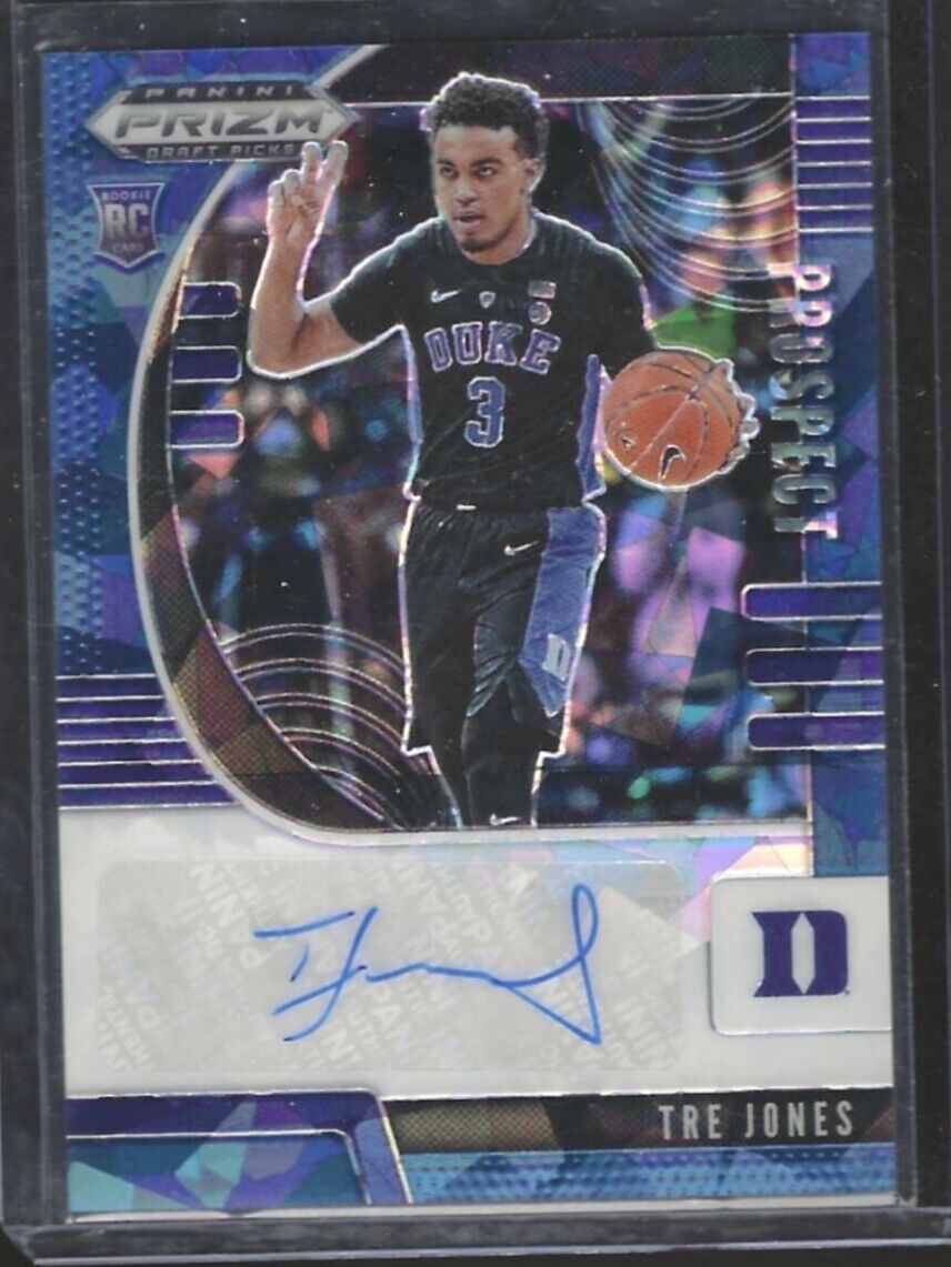TRE JONES 2020-21 PANINI PRIZM BLUE CRACKED ICE PRIZMS ROOKIE AUTO RC #D 38/75