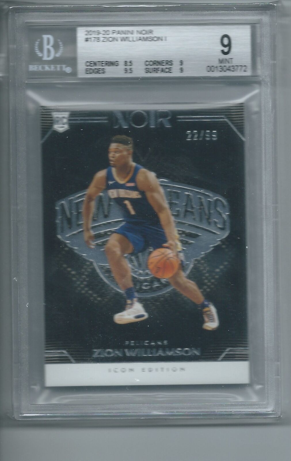 ZION WILLIAMSON 2019-20 PANINI NOIR ICON EDITION RC #D 22/99 BGS 9 MINT POP 8