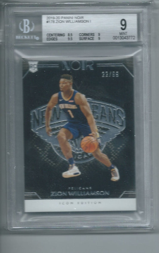 ZION WILLIAMSON 2019-20 PANINI NOIR ICON EDITION RC #D 22/99 BGS 9 MINT POP 8