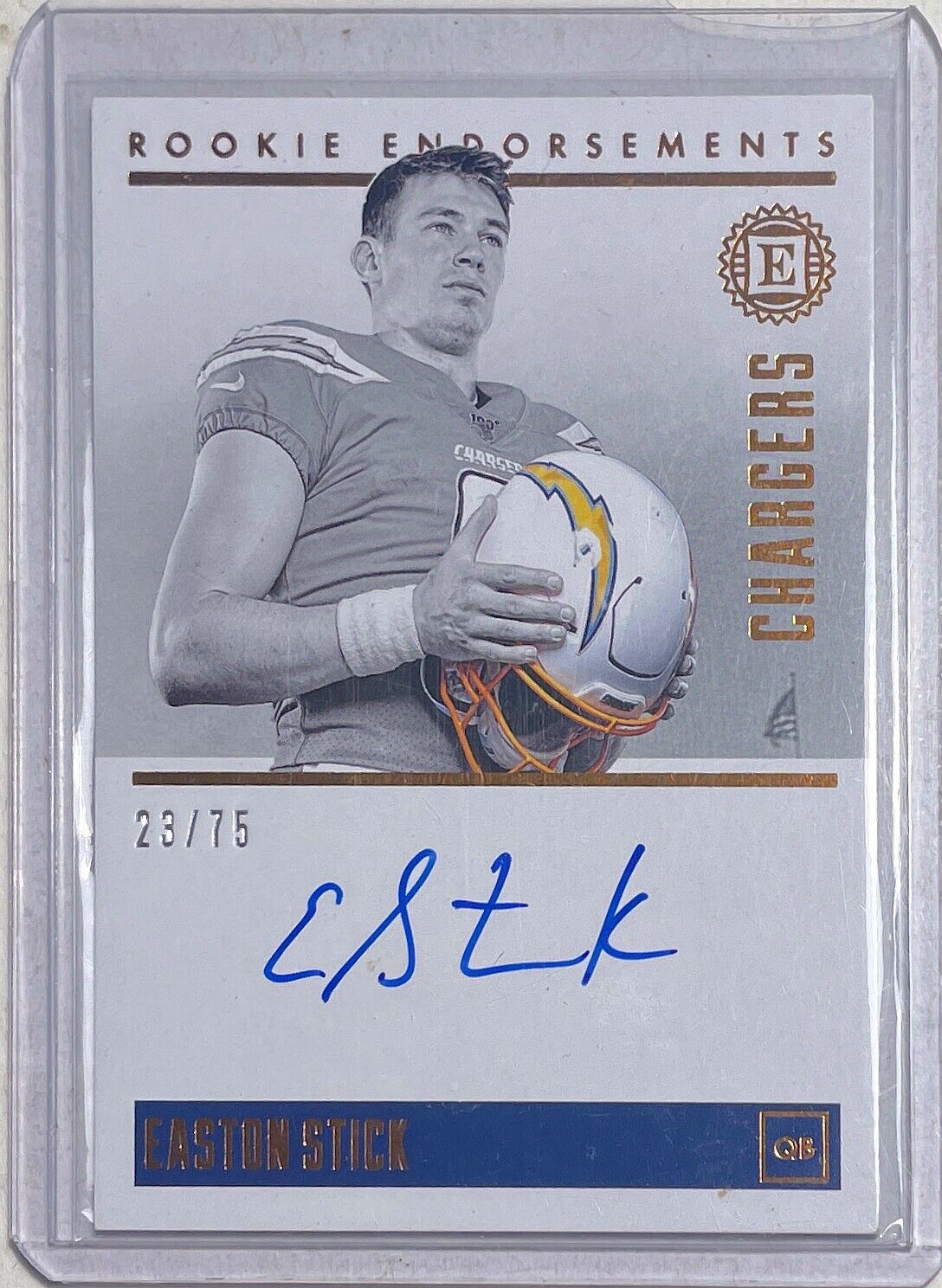EASTON STICK 2019 PANINI ENCASED ROOKIE ENDORSEMENTS ON CARD AUTO RC #D 23/75