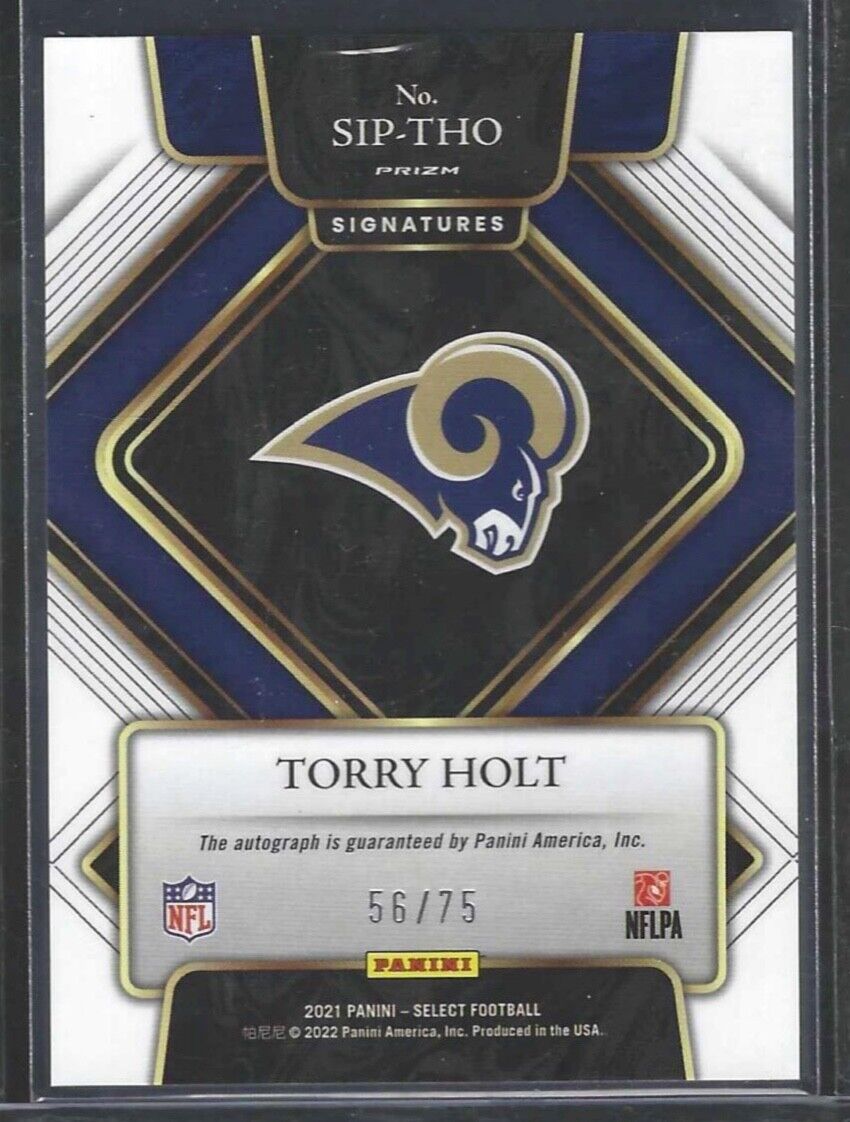 TORRY HOLT 2021 PANINI SELECT BLUE PRIZM AUTO #D 56/75