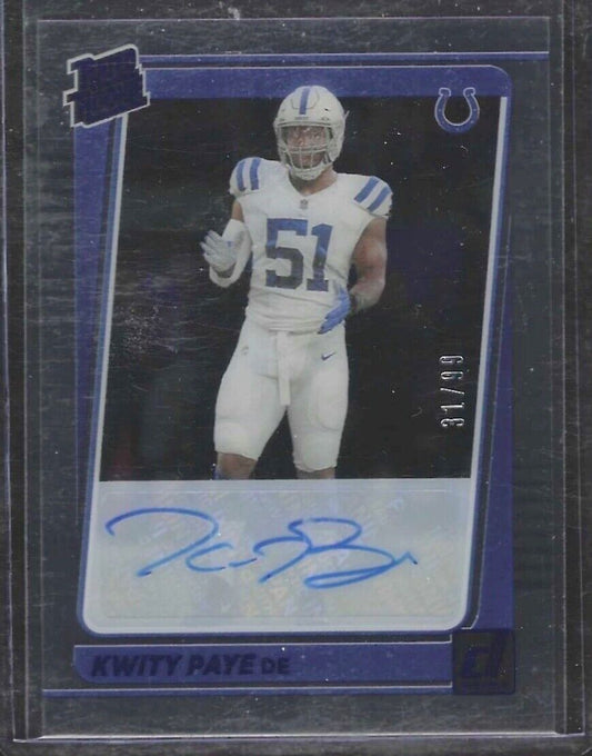 KWITY PAYE 2021 PANINI CLEARLY DONRUSS BLUE RATED ROOKIE AUTO RC #D 31/99