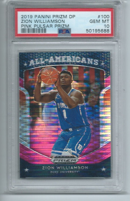 ZION WILLIAMSON 2019-20 PANINI PRIZM DRAFT PICKS PINK PULSAR PRIZM RC 100 PSA 10