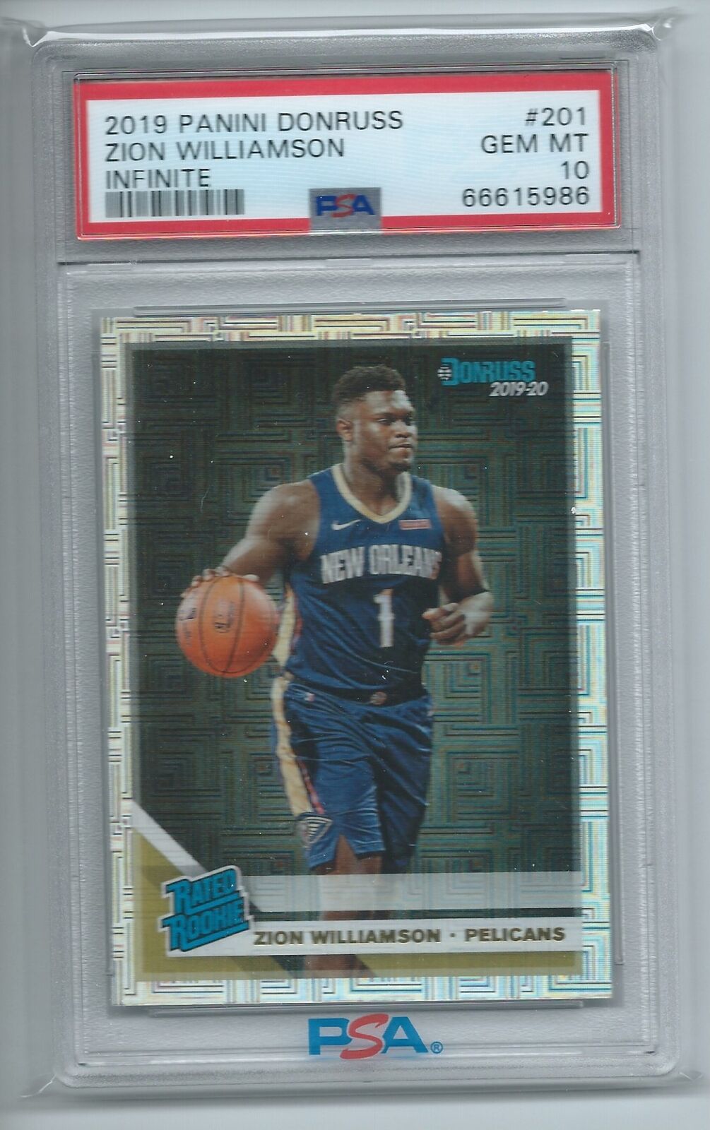 ZION WILLIAMSON 2019-20 DONRUSS INFINITE CHOICE RATED ROOKIE RC #201 PSA 10 GEM