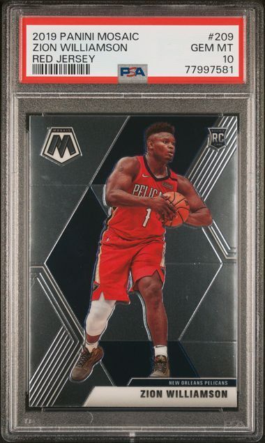 ZION WILLIAMSON 2019-20 PANINI MOSAIC RED JERSEY PHOTO VARIATION RC #209 PSA 10