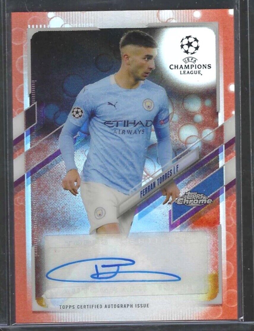 FERRAN TORRES 2020-21 TOPPS CHROME UEFA ORANGE BUBBLES REFRACTOR AUTO #CA-FT