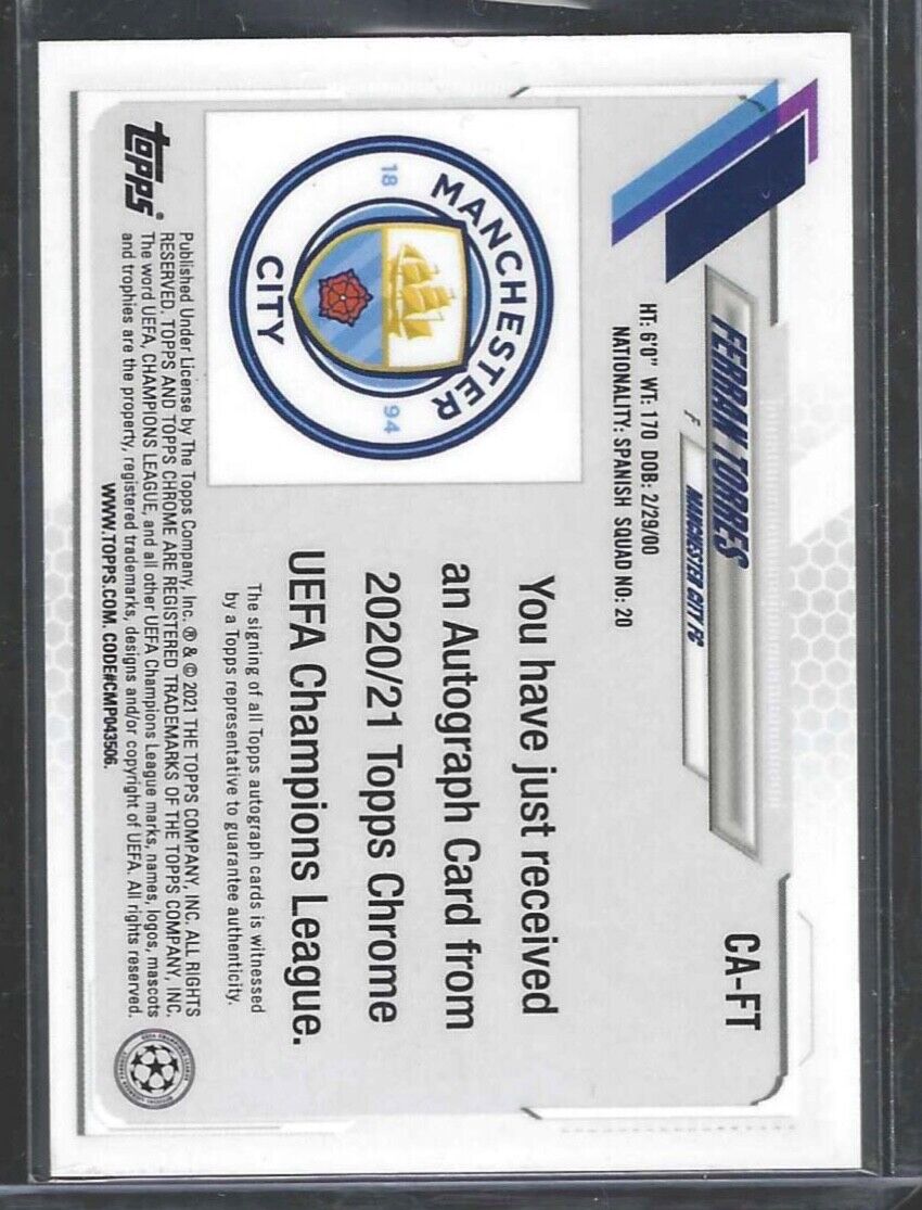 FERRAN TORRES 2020-21 TOPPS CHROME UEFA ORANGE BUBBLES REFRACTOR AUTO #CA-FT