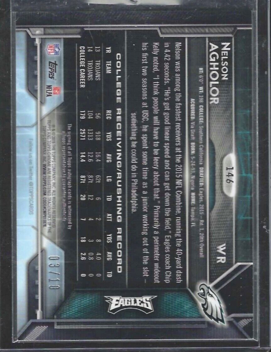 NELSON AGHOLOR 2015 TOPPS CHROME GOLD REFRACTOR ROOKIE ON CARD AUTO RC #D 03/10