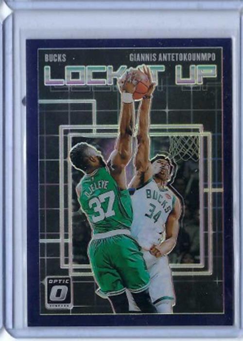 GIANNIS ANTETOKOUNMPO 2018-19 PANINI DONRUSS OPTIC LOCK IT UP PURPLE HOLO #4