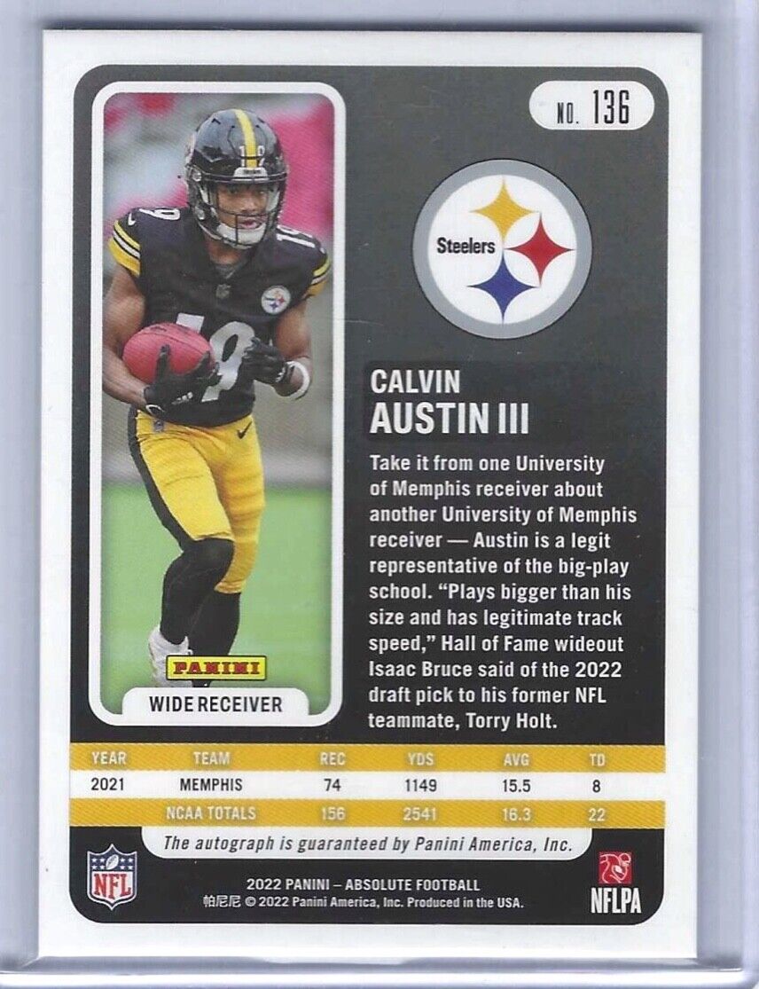 CALVIN AUSTIN III 2022 PANINI ABSOLUTE BLUE FOIL ROOKIE AUTO RC #D 05/35