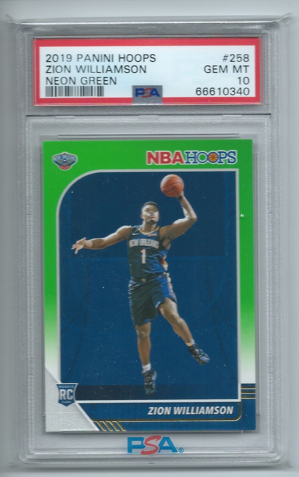 ZION WILLIAMSON 2019-20 PANINI HOOPS NEON GREEN AUSTRALIA SP RC #258 PSA 10 GEM