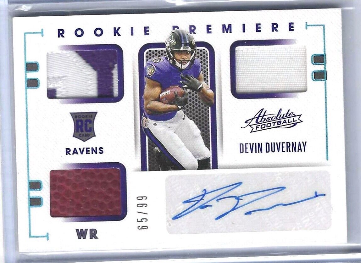 DEVIN DUVERNAY 2020 PANINI ABSOLUTE ROOKIE TRIPLE PATCH AUTO RC #D 65/99
