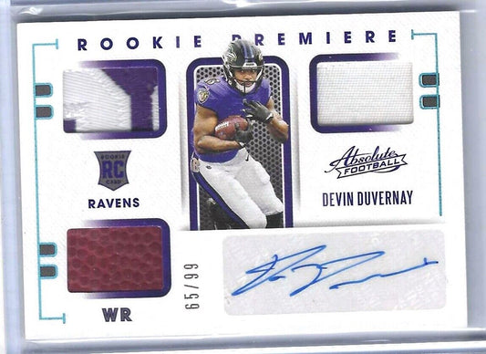 DEVIN DUVERNAY 2020 PANINI ABSOLUTE ROOKIE TRIPLE PATCH AUTO RC #D 65/99