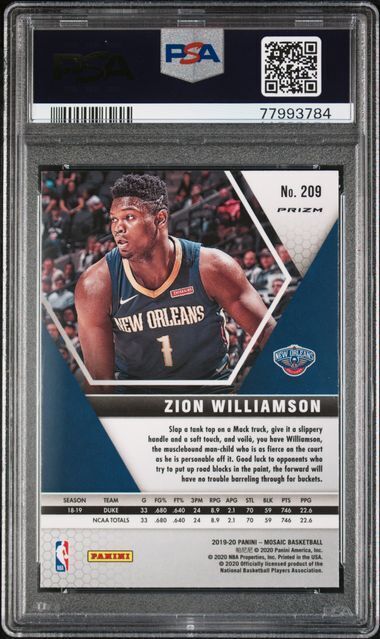 ZION WILLIAMSON 2019-20 PANINI MOSAIC GREEN PRIZM RC #209 PSA 10 GEM MINT