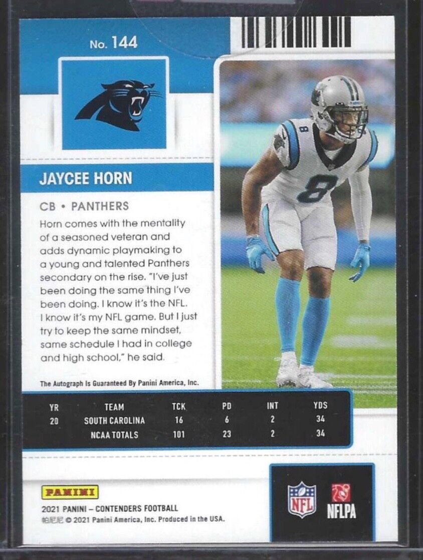 JAYCEE HORN 2021 PANINI CONTENDERS ROOKIE TICKET AUTO RC #144