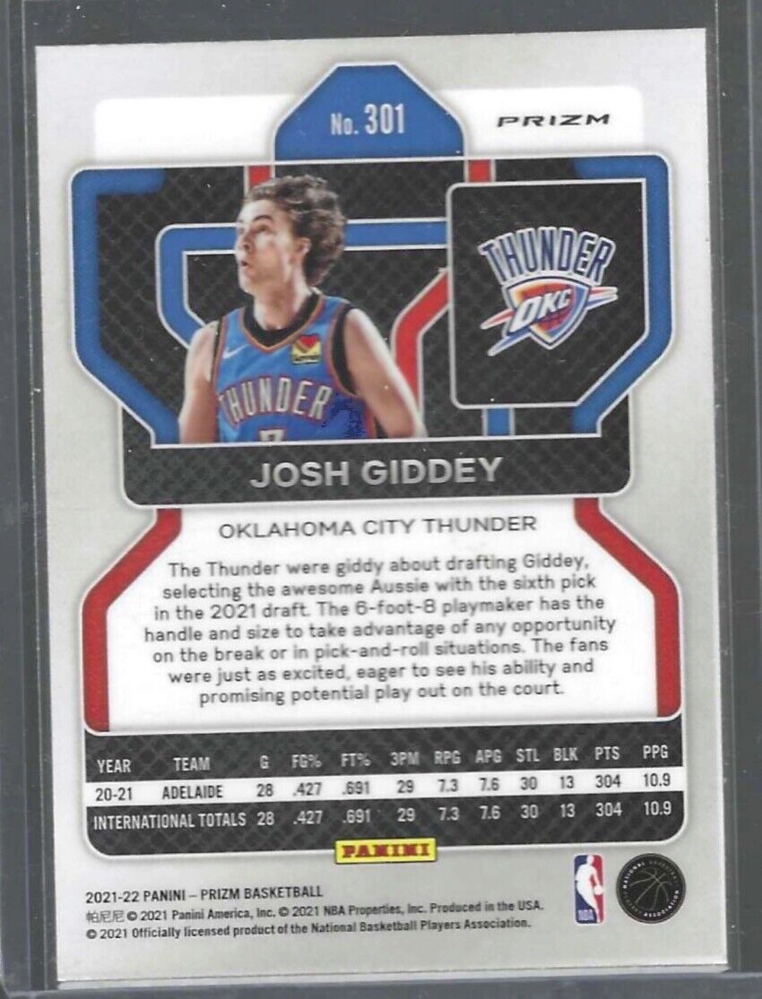 JOSH GIDDEY 2021-22 PANINI PRIZM ORANGE CRACKED PRIZMS ROOKIE RC #301