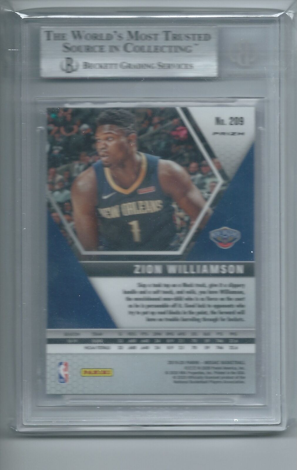 ZION WILLIAMSON 2019-20 PANINI MOSAIC ORANGE REACTIVE RC #209 BGS 8.5 MINT