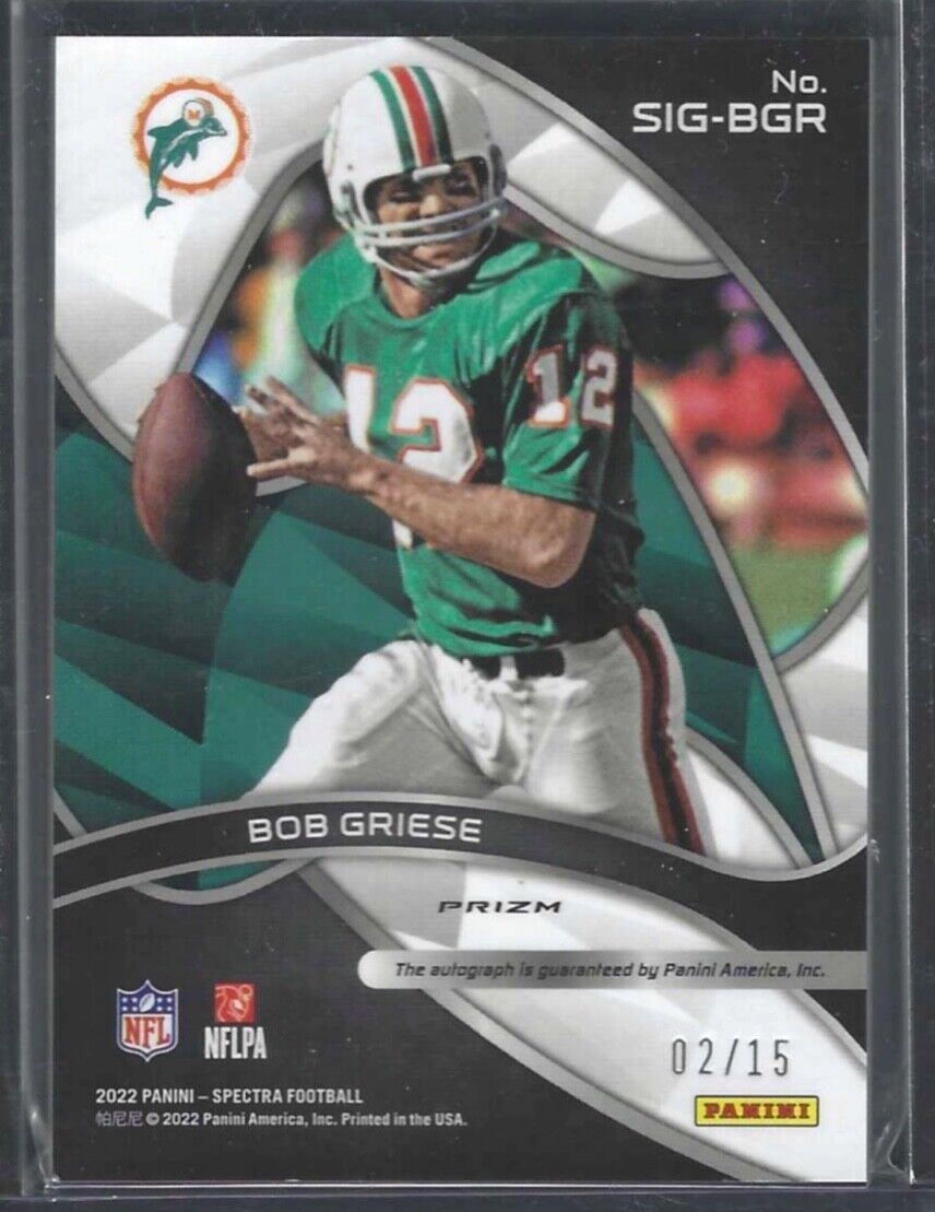 BOB GRIESE 2022 PANINI SPECTRA PINK HYPER PRIZM AUTO #D 02/15