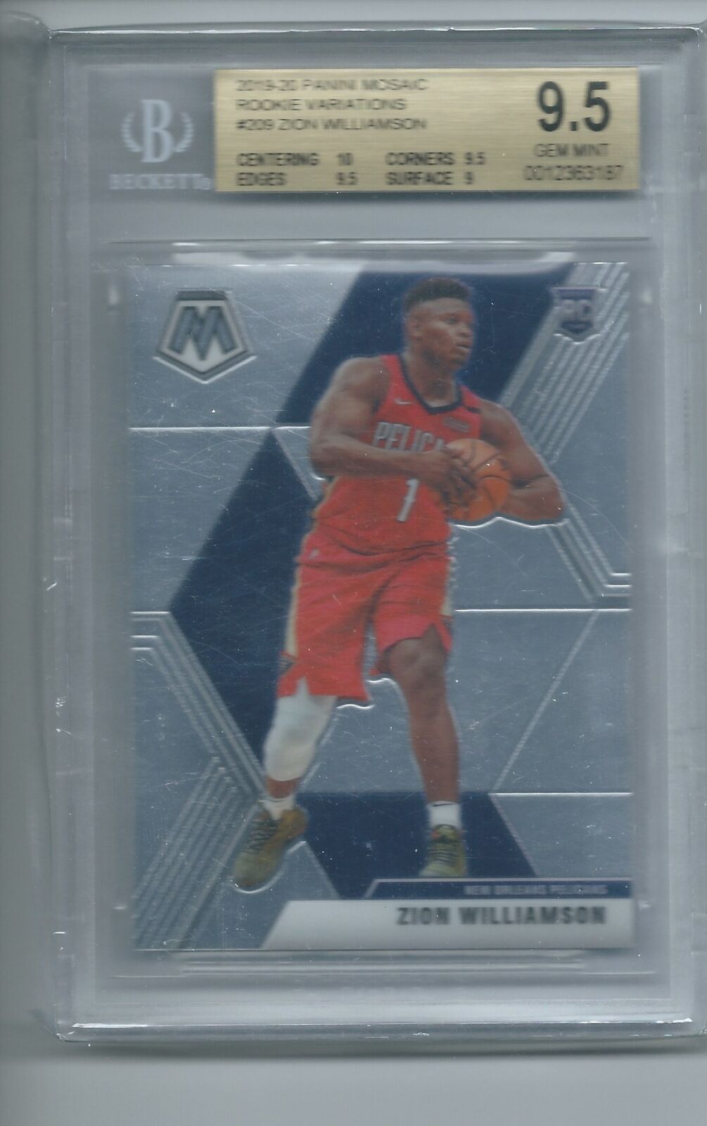 ZION WILLIAMSON 2019-20 PANINI MOSAIC ROOKIE PHOTO VARIATIONS RC #209 BGS 9.5