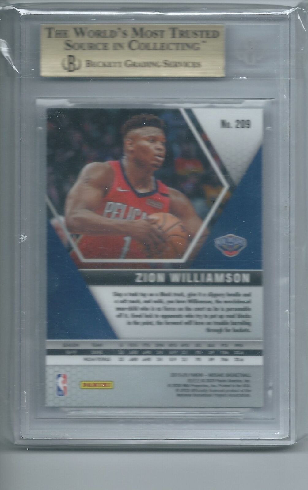ZION WILLIAMSON 2019-20 PANINI MOSAIC ROOKIE PHOTO VARIATIONS RC #209 BGS 9.5