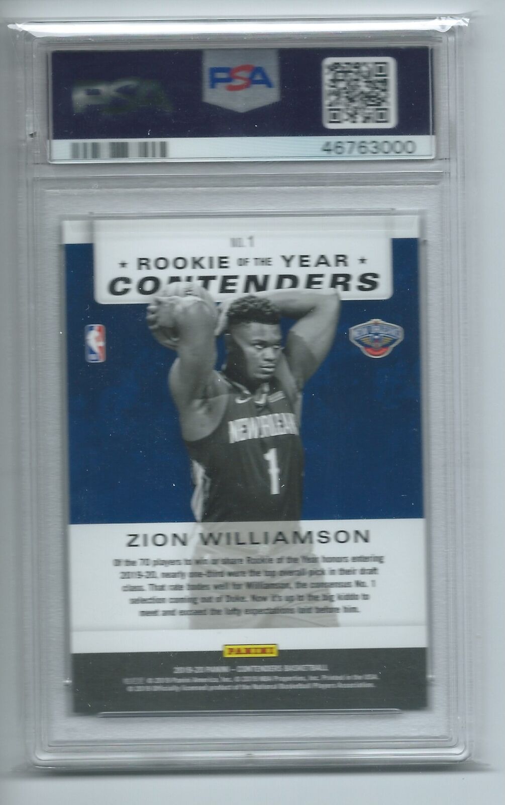 ZION WILLIAMSON 2019-20 PANINI CONTENDERS ROOKIE OF THE YEAR RC #1 PSA 10 GEM