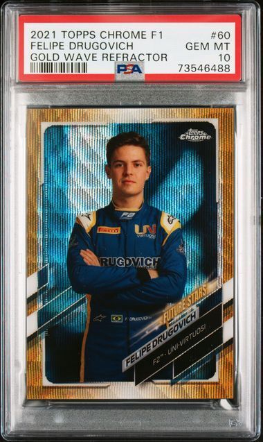 FELIPE DRUGOVICH 2021 TOPPS CHROME F1 GOLD WAVE REFRACTOR #D 37/50 PSA 10 POP 8
