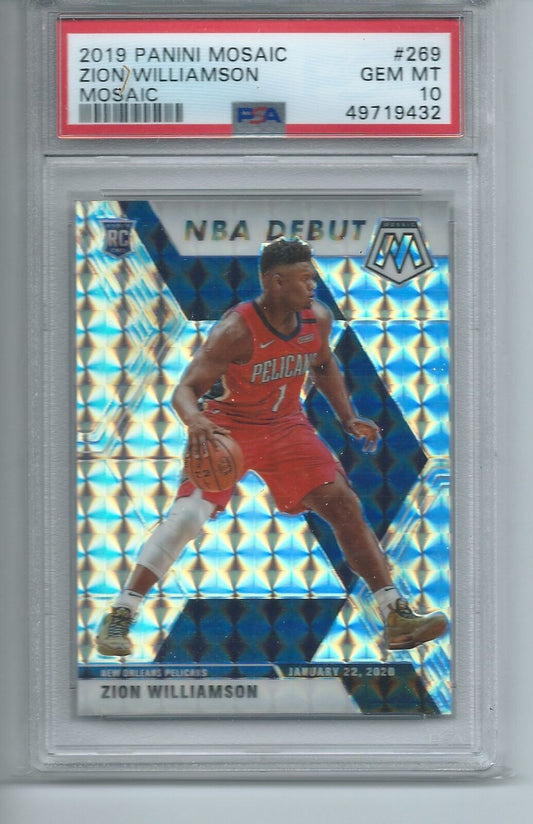 ZION WILLIAMSON 2019-20 PANINI MOSAIC NBA DEBUT MOSAIC PRIZM RC #269 PSA 10 GEM