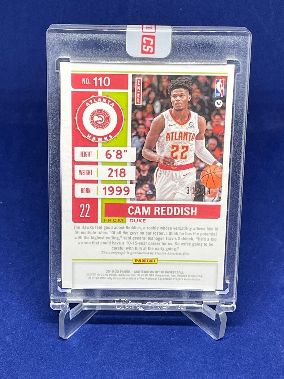 CAM REDDISH 2019-20 PANINI CONTENDERS OPTIC TICKET BLUE HOLO AUTO RC #D 31/99