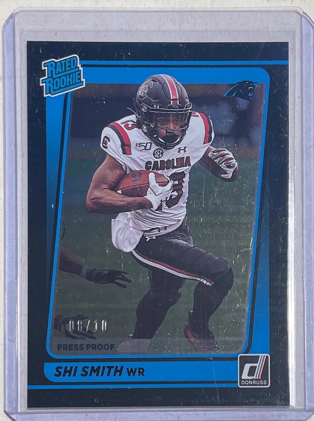 SHI SMITH 2021 PANINI DONRUSS RATED ROOKIE PRESS PROOF BLACK ROOKIE RC #D 08/10