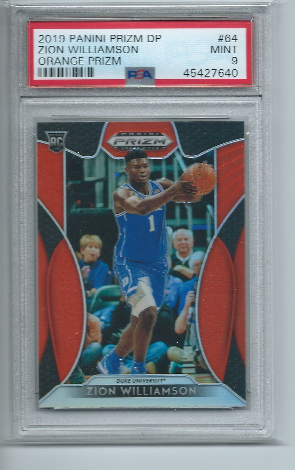 ZION WILLIAMSON 2019-20 PANINI PRIZM DRAFT PICKS ORANGE PRIZM RC #64 PSA 9 MINT
