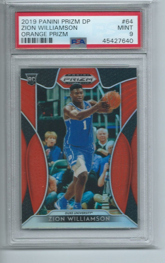 ZION WILLIAMSON 2019-20 PANINI PRIZM DRAFT PICKS ORANGE PRIZM RC #64 PSA 9 MINT