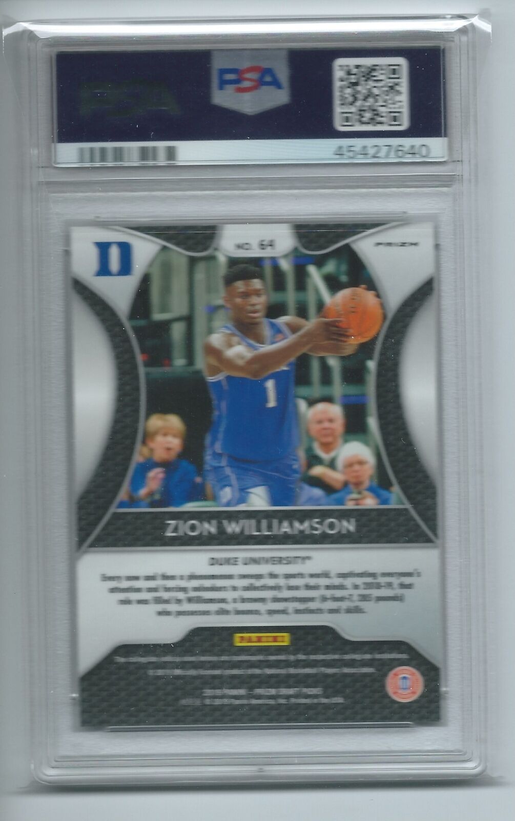 ZION WILLIAMSON 2019-20 PANINI PRIZM DRAFT PICKS ORANGE PRIZM RC #64 PSA 9 MINT